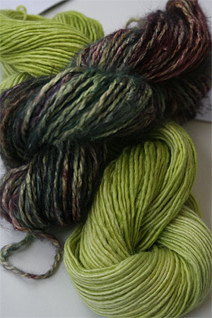 malabrigo Silky Merino in sunny lime and arco iris