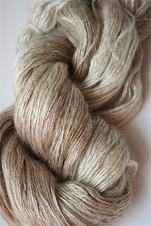 artyarns silk rhapsody glitter in h4 Scarab Silver with Silver Glitter in H12 Wheat with Gold
