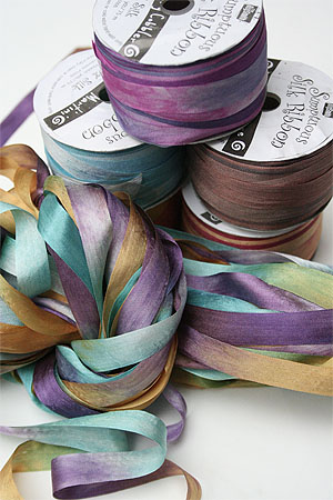Handpainted silk knitting ribbon yarn