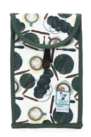 Della Q | Chicken Boots Accordion Circular Needle Pouch Coffee and Yarn Green