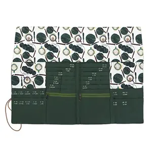 Della Q | Fabric Prints DPN + Circular Needle Case Coffee and Yarn Green