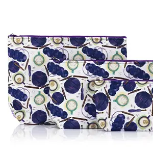 Della Q | Fabric Prints Mesh Zip Bag Set Coffee and Yarn Purple
