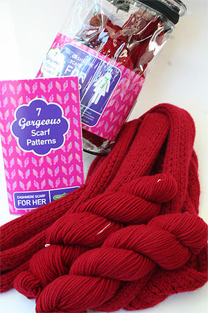 JADE SAPPHIRE Cashmere Scarf knitting kit for HER Red Hot Mama