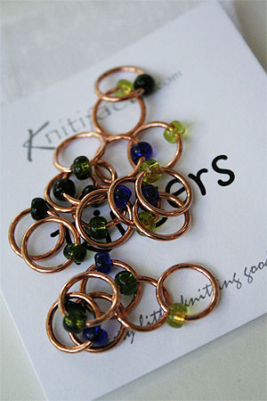 Knitifacts copper ringers with beads for stitch marking