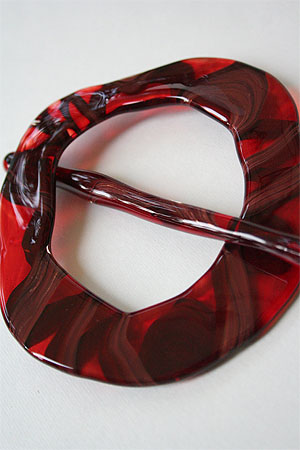 Jade Swirl Glass Shawlpin Cherry Ribbon