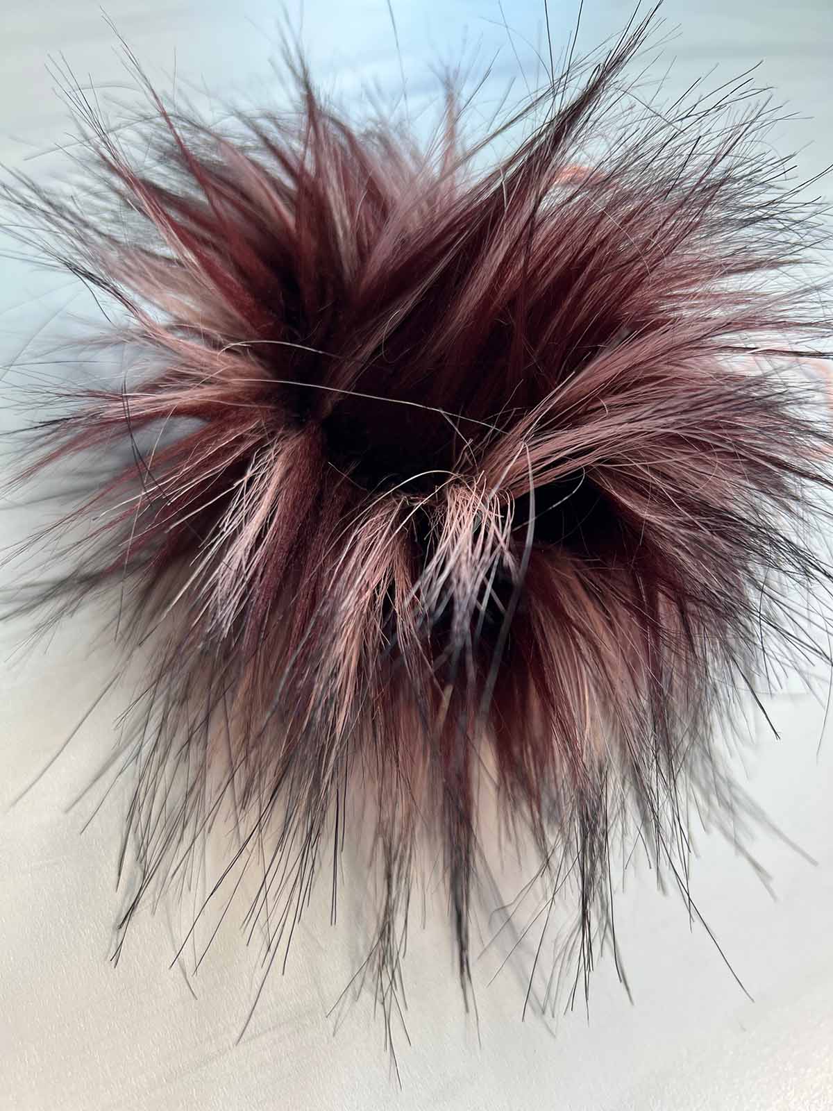 Fab Faux Fur Pom Poms in Beige - Black Tip at Fabulous Yarn