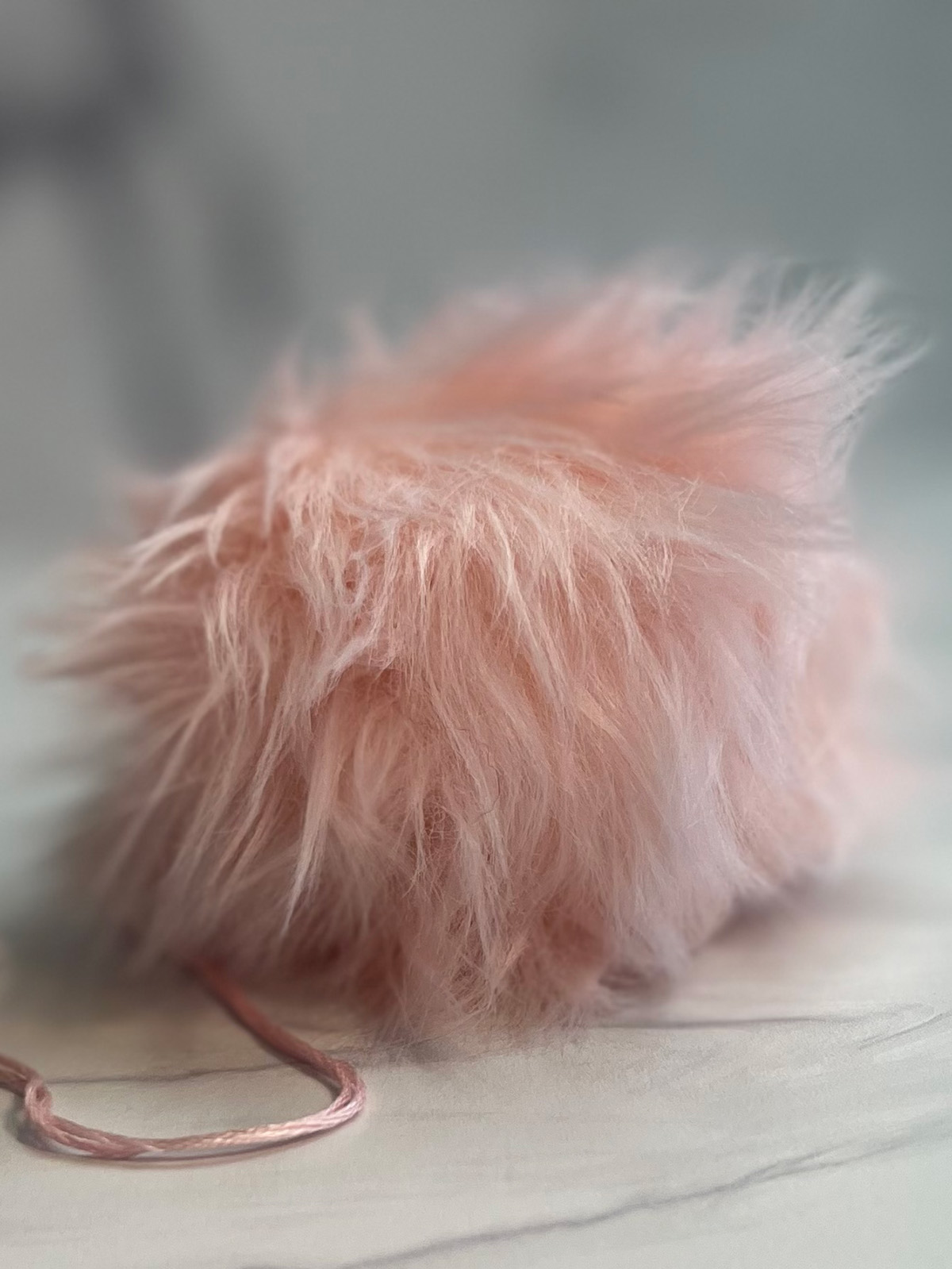 Faux Fur Pom Pom Pink Quartz, Snap Closure – Wool and Company