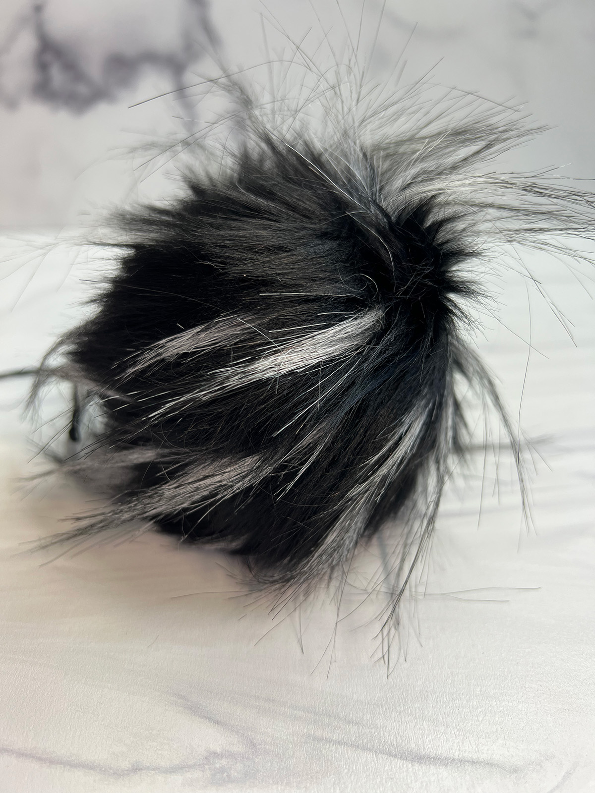 Fab Faux Fur Pom Poms in Beige - Black Tip at Fabulous Yarn