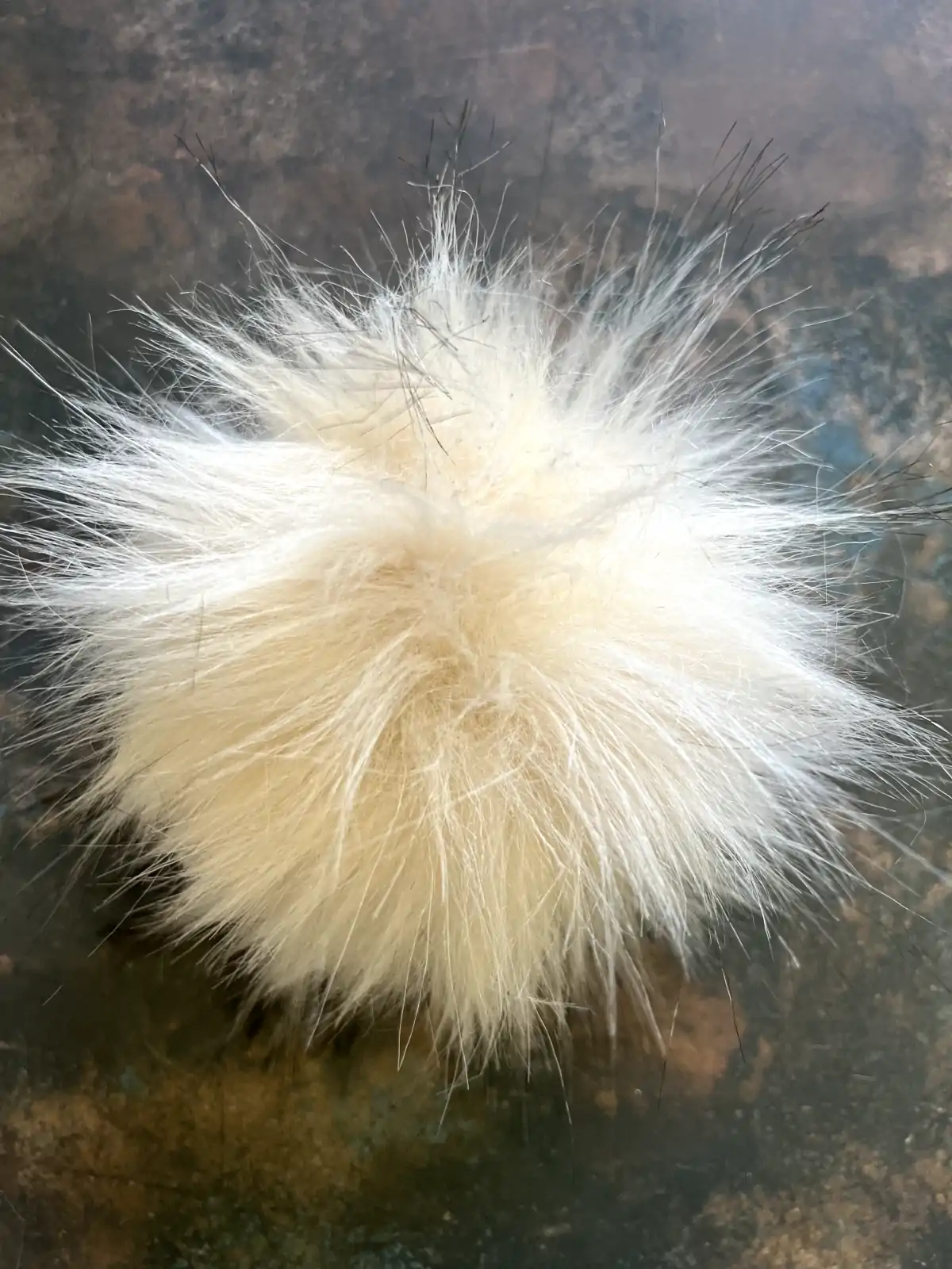 Fab Faux Fur Pom Poms in Beige - Black Tip at Fabulous Yarn