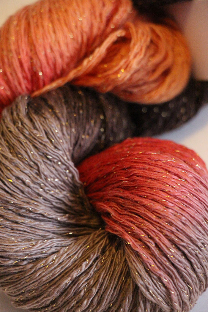 Cashmere Glitter Yarn in 141 Orange Chocolate with Gold from Artyarns