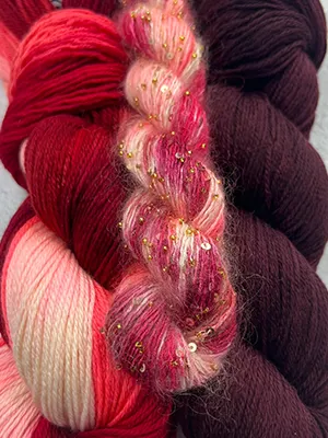 Ixora Merino Cloud + Beaded Mohair Sequins (Gold) w/ 256 Cabernet