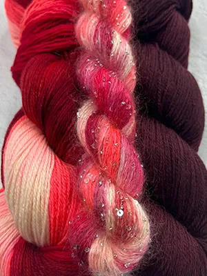Ixora Merino Cloud + Beaded Mohair Sequins (Silver) w/ 256 Cabernet