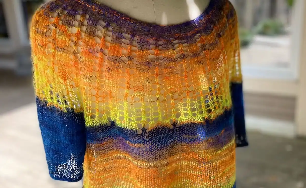 Artyarns Summer Sunset Lace Tee Knit Kit featuring Silk Mohair Ombre at