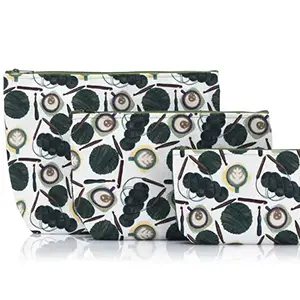 Della Q | Fabric Prints Mesh Zip Bag Set Coffee and Yarn Green