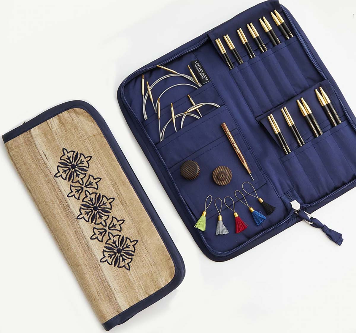  Lantern Moon Heritage 4-Inch 5-Pair Interchangeable Circular  Knitting Needle Set Handcrafted Ebony Sizes US 3, 5, 6, 7, 8, Silk Case, 2  Cords, 4 End Caps, 5 Markers Bundle with 1 Artsiga Crafts Bag