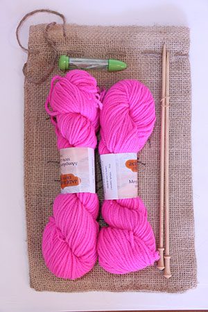 Pink Pussy Hat project kit in Beautiful Cashmere 8 Ply Neon Pink Panther by Jade Sapphire